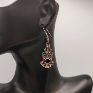 925 Antiqued Sterling Silver and Black Onyx Victorian Earrings NWOT